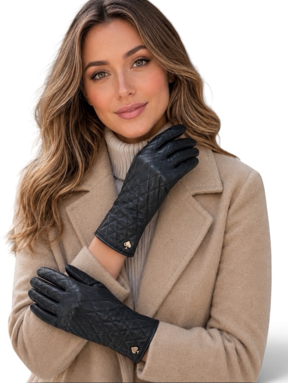 Kate Spade New York Quilted Leather Touchscreen Gloves Black Size S NWT